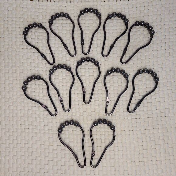 12-Piece Shower Curtain Metal Rings Rollerball Bearings Style Brushed Metal - Picture 2 of 8